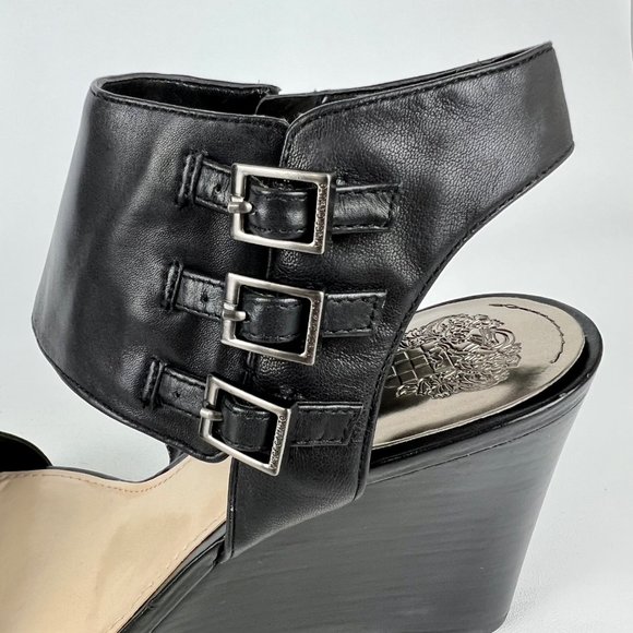 Vince Camuto Womens Lyssia Black Leather Sandals Open Toe Wedge Buckles size 9 - Picture 11 of 16